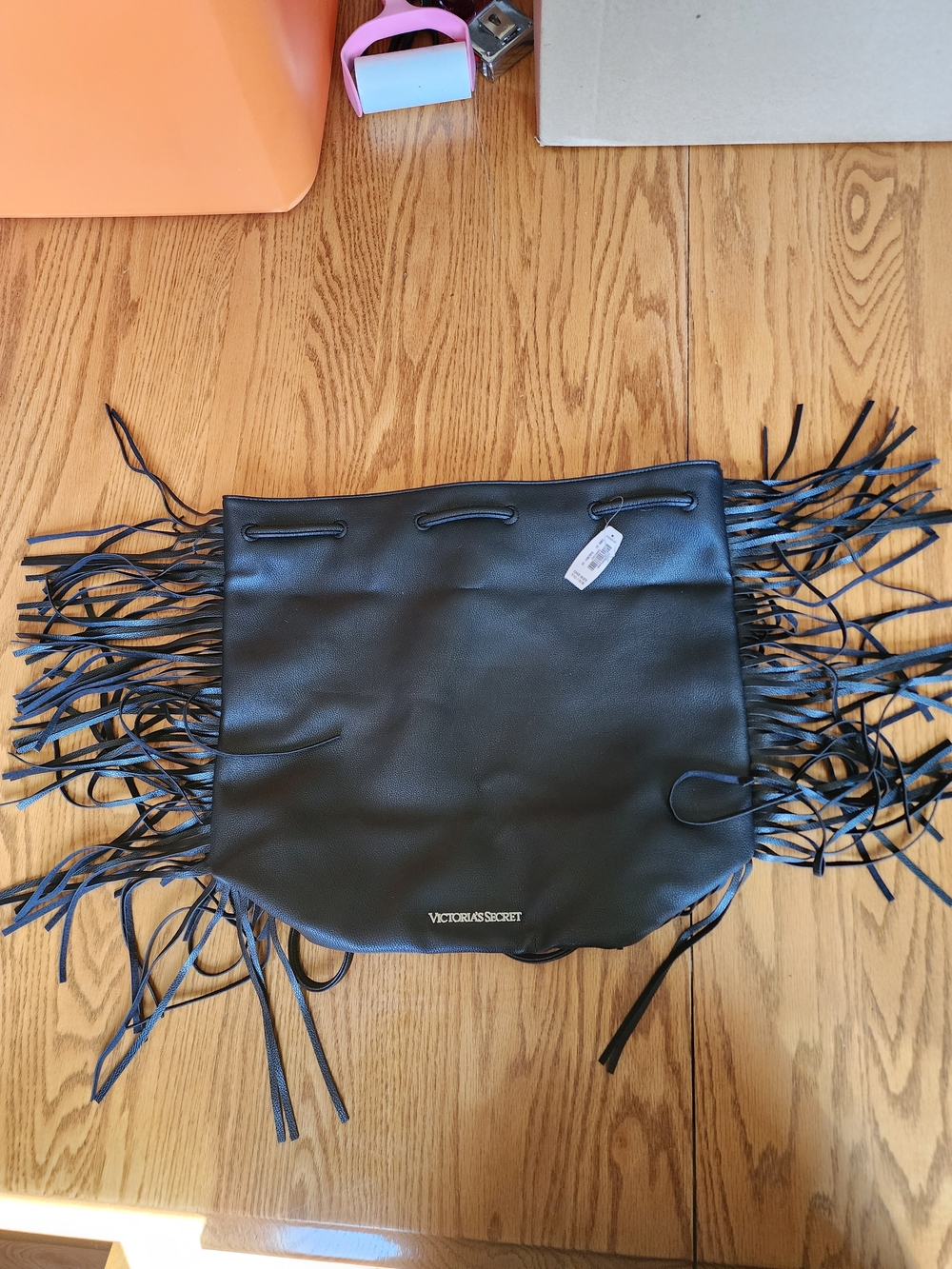 Victoria's Secret Black Fringe Drawstring Hobo Bag